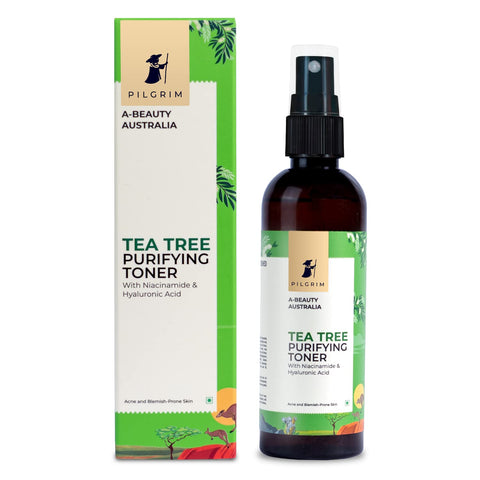 Pilgrim Tea Tree & 2% Niacinamide face toner for oily skin, acne & blemish prone skin | Toner for open pores tightening, pore cleansing & glowing skin | Women & Men | 100 ml