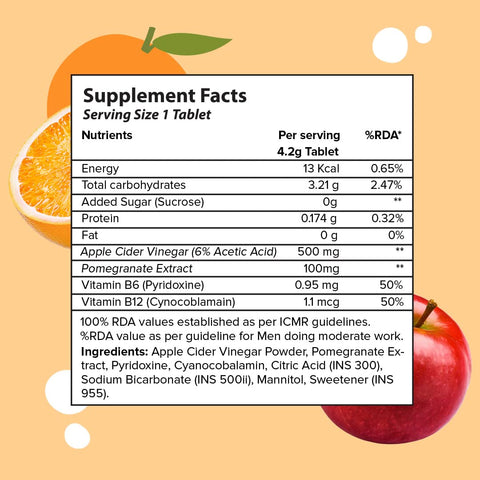 Plix Apple Cider Vinegar Juicy Orange Squeeze Daily fizzy to manage weight 15 Effervescent Tablets (4/Pack)