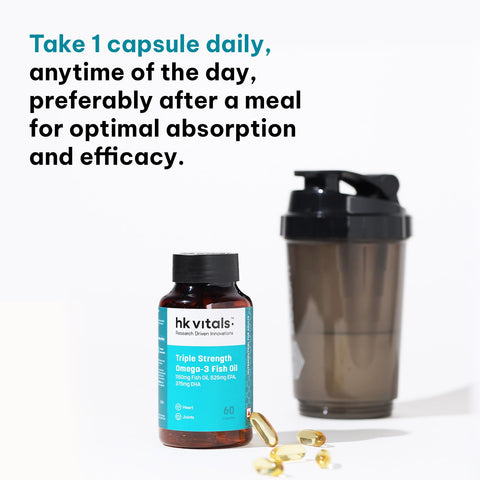 HK Vitals Triple Strength Omega-3 Fish Oil Supplement (60 Capsules) | For Men And Women, 525Mg Epa & 375Mg Dha | For Healthy Heart & Joints