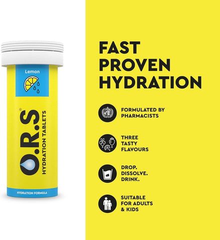 O.R.S Hydration Tablets with Electrolytes Natural Lemon Flavour 36 Tablets (Pack of 3 x12)