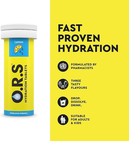 O.R.S Hydration Tablets with Electrolytes Natural Lemon Flavour 72 Tablets (Pack of 6 x12)