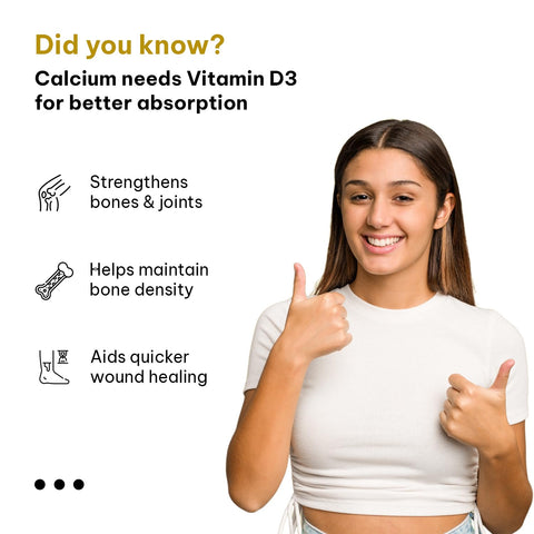 HK Vitals Calcium + Vitamin D3 Supplement For Women & Men (90 Tablets) | With Magnesium & Zinc | For Complete Bone Health & Joint Support