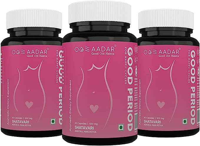 AADAR Good Period for Hormone Balance, PCOS, Period Stress Relief and Mood Swings - 60 Capsules (Pack of 3)
