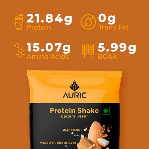Auric Vegan Protein Powder For Men & Women - Kesar Badam Flavour, 1Kg