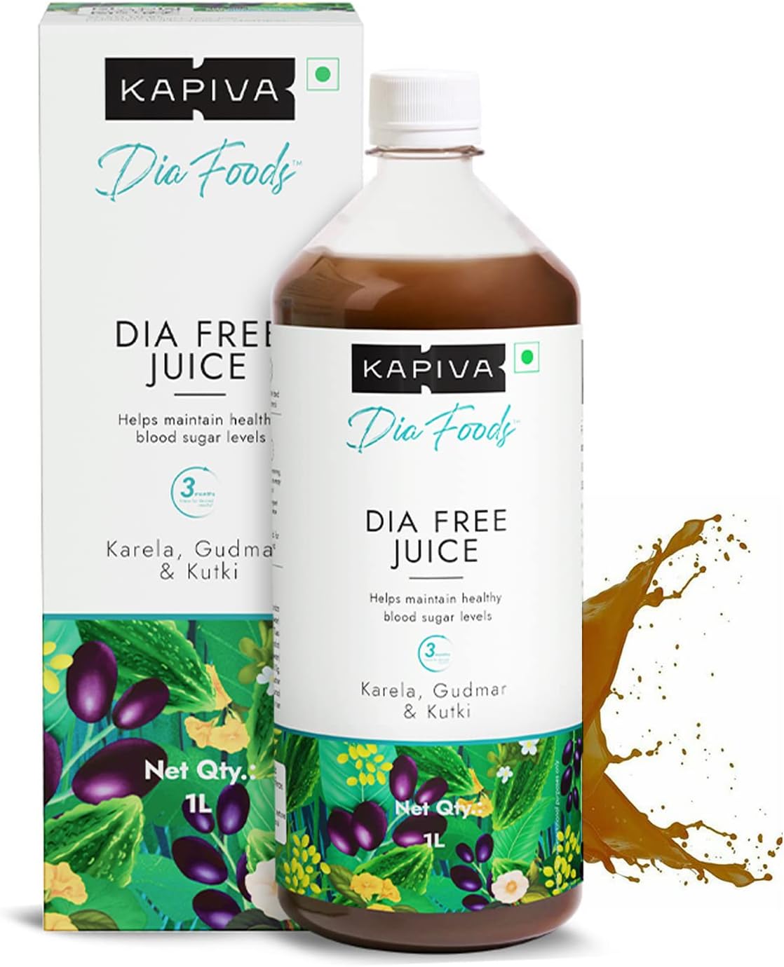 Kapiva Dia Free Juice, 1L | Clinically Proven Diabetes Care | Amla, Karela, Jamun, Guduchi & 7 More