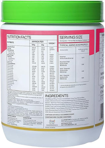 Oziva Protein & Herbs For Women, Vanilla Almond, 500G Natural Protein Powder For Weight Control, Better Metabolism & Hormonal Balance, 23G Whey Protein, Ayurvedic Herbs, Certified Clean