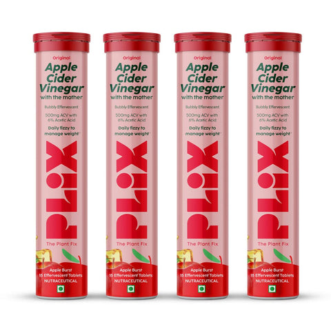 Plix Apple Cider Vinegar Apple Burst Red Daily Fizzy to support energy levels & weight 15 Effervescent Tablets (4/Pack)