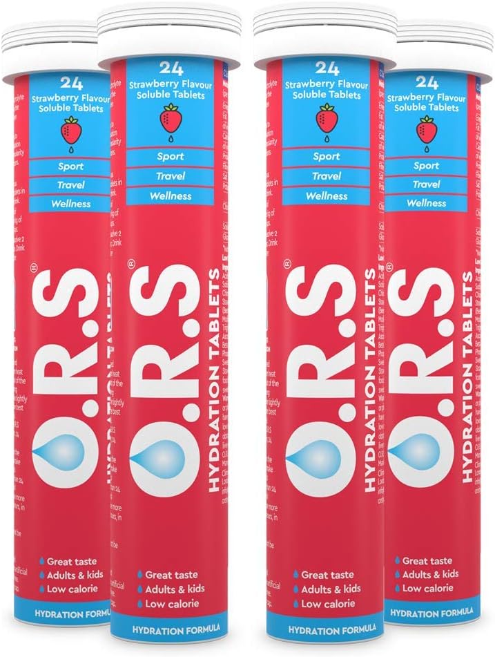 O.R.S Hydration Tablets with Electrolytes Natural Strawberry Flavour 96 Tablets (Pack of 4 x 24)