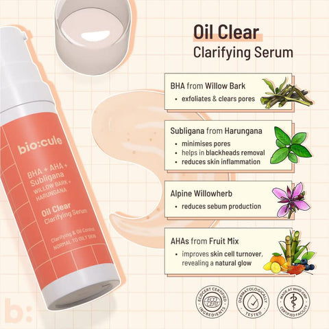 Biocule Oil Clear Clarifying Serum : BHA + AHA + Sublingana 30ml