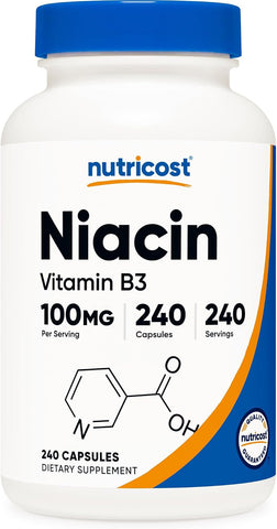 Nutricost Niacin (Vitamin B3) Capsules, 100mg, 240 Count, Non-GMO, Gluten Free – image 3
