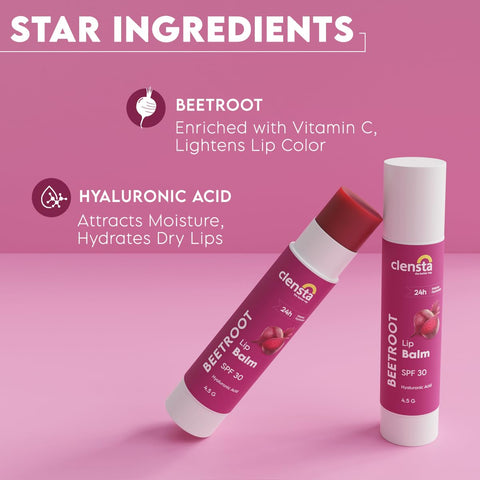 Clensta Beetroot Lip Balm with Hyaluronic Acid SPF 30