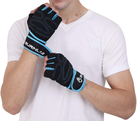 Burnlab Basic Gym Gloves with Wrist Support (Blue , Large)