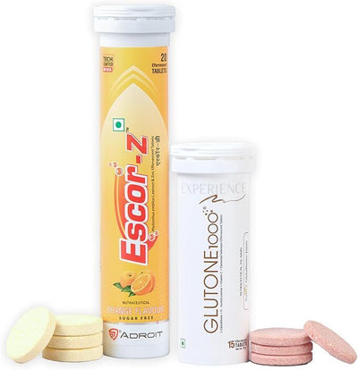 GLUTONE Glutone1000 (1000mg) & Escor-Z Orange flavour(20 tablets) Healthy Combo Pack