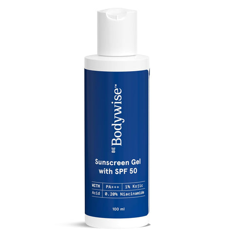 Be Bodywise SPF 50 PA+++ Sunscreen Ultra Light Gel 100ml | Broad Spectrum Protection | For Face & Body | 1% Kojic Acid & 0.2% Niacinamide | Prevents Tan, Hydrates Skin, Non-Greasy
