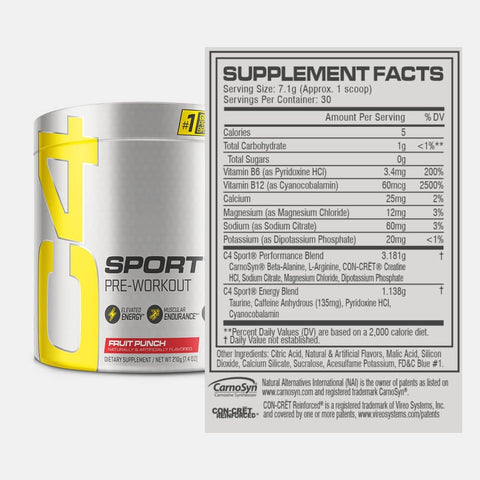 C4 Sport Pre Workout Powder Fruit Punch 30 Servings