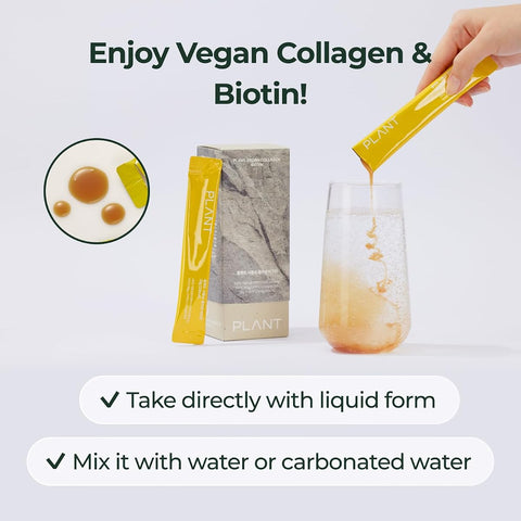 PLANT Vegan Liquid Collagen + Biotin - Lemon Flavour, 15 Sachets