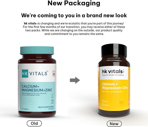 HK Vitals Calcium Magnesium & Zinc (90 Tablets) | With Vitamin D3, Calcium Supplement For Women And Men | For Bone Health & Joint Support