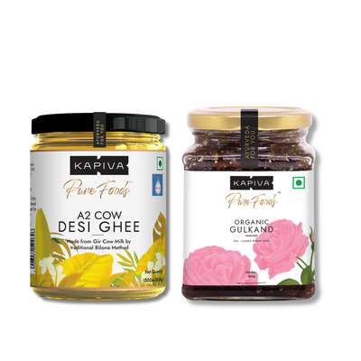 Kapiva A2 Cow Desi Ghee 500ml and Organic Gulkand Combo