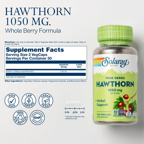 Solaray Hawthron Berry 1050mg Vcaps 100's