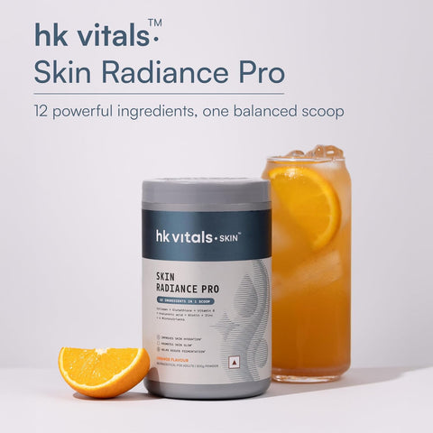 HK Vitals Skin Radiance Pro Marine Collagen Supplement Powder (Orange, 300G) | Collagen Peptides With Glutathione, Biotin, Vitamin C, E