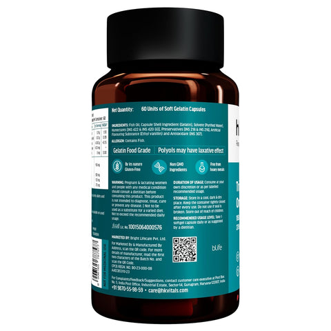 HK Vitals Triple Strength Omega-3 Fish Oil Supplement (60 Capsules) | For Men And Women, 525Mg Epa & 375Mg Dha | For Healthy Heart & Joints