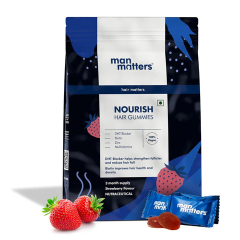 Man Matters Biotin Hair Gummies (90N) Fibre & Zinc Strawberry Flavour Gut Friendly