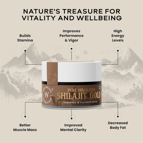 Wellbeing Nutrition Pure Himalayan Shilajit Gold Resin for Strength, Stamina, Performance, Stress Relief and Vitality | With Ashwagandha, Safed Museli & Swarna Bhasma (24K Gold Leaf)