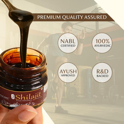 Herbal max Ayurveda 100% Ayurvedic, Original and Pure Shilajit/Shilajeet Resin Form to Boost Performance, Power, Stamina, Endurance, Strength and Overall Wellbeing for Men and Women - 20g Lab-Tested