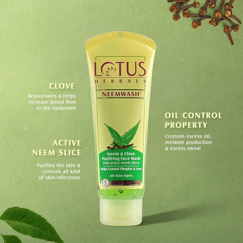 Lotus Herbal Neemwash Neem & Clove Ultra-purifying Face Wash With Active Neem Slices - 120 Gm