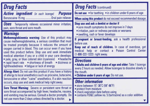 Chloraseptic Warming Sore throat Honey Lemon 18 Lozengers