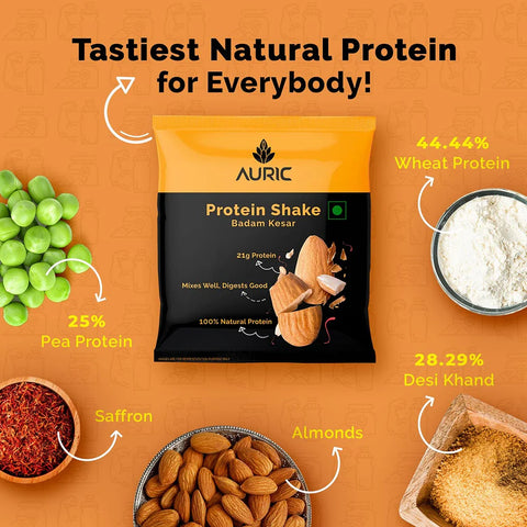 Auric Vegan Protein Powder For Men & Women - Kesar Badam Flavour, 1Kg