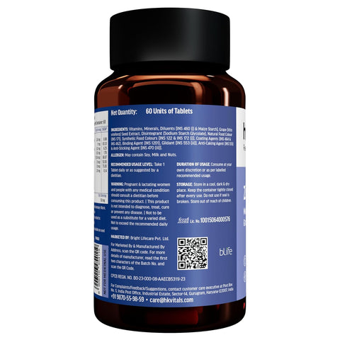 HK Vitals Zinc Supplements (60 Tablets) | With Vitamin C, Vitamin D3, Multivitamin And Multimineral | Immunity Boosters For Adults