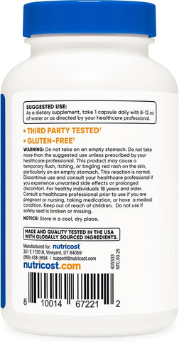 Nutricost Niacin (Vitamin B3) Capsules, 100mg, 240 Count, Non-GMO, Gluten Free – image 6