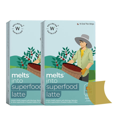 Wellbeing Nutrition Melts Superfood Latte (15 Oral Strips) Immune Support & Stress Relief Caramel Latte Flavor Pack of 2