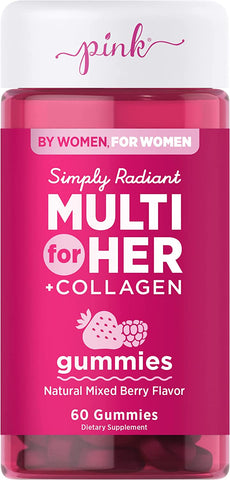 PINK Multivitamin for Women | 60 Gummies | Non-GMO & Gluten Free | Plus Collagen & Biotin | Mixed Berry Flavor one piece