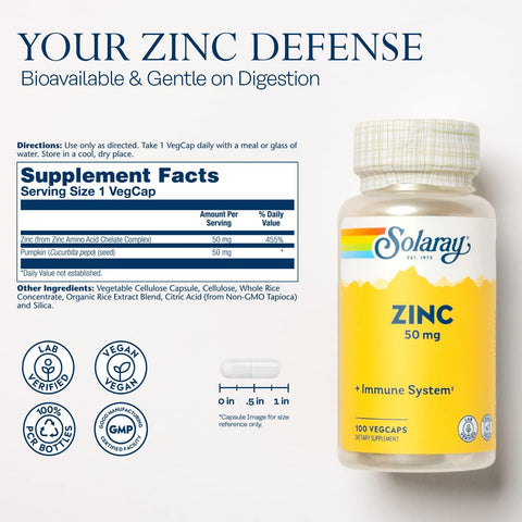Solaray Zinc 50MG V-Cap 100's