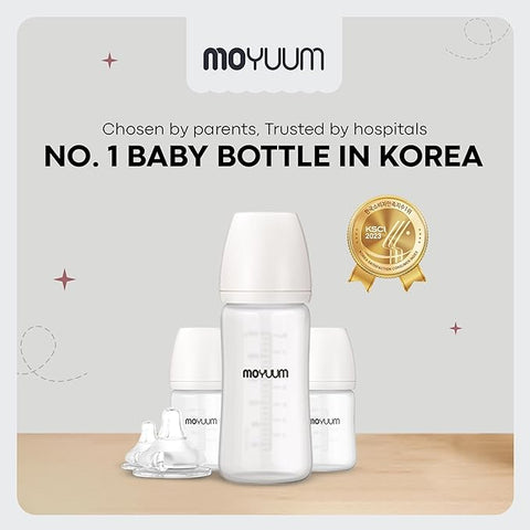 Moyuum PPSU Glass Feeding Baby Bottle with Nipple 240ml (+3 months) - Anti Colic, BPA Free & Easy Clean Wide-Neck Non-Tip Stable Base - No Fish Edition