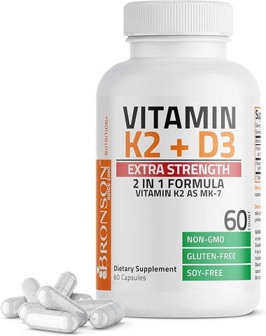 Bronson Vitamin K2 (Mk7) With D3 Extra Strength 10000IU 60 Capsules