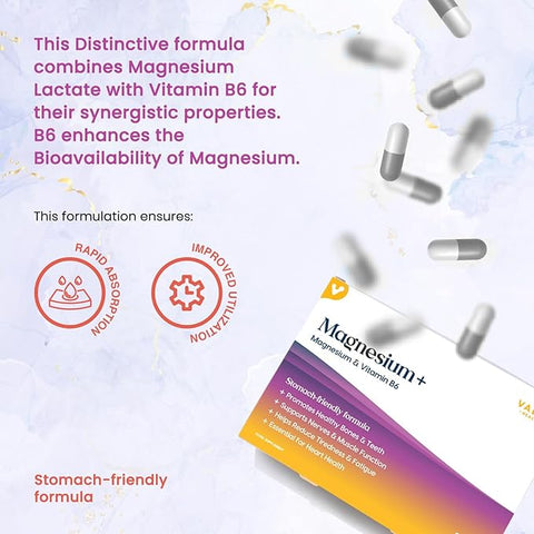 Valeo Magnesium with Vitamin B6 | 2x Absorption, Muscle Recovery, Bone & Heart Health| 56 capsules pack - National Day Deal