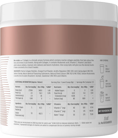 HK Vitals Skin Radiance Marine Collagen Supplement (Watermelon, 200G) |Vitamin C, E, Sodium Hyaluronate | For Healthy Skin, Hair & Nails