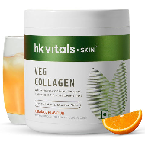 HK Vitals Veg Collagen Supplement Powder (Orange, 200G) | Collagen Peptides With Vitamin C, E | For Healthy Skin, Hair & Nails