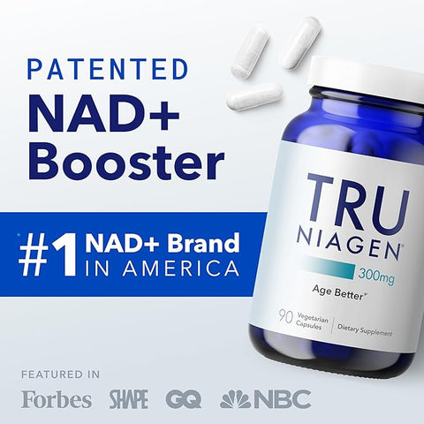 TRU NIAGEN Nicotinamide Riboside NAD+ Supplement for Reduction Patented Formula NR is more efficient than NMN, 300 mg per serving 90 days (3 months / 1 bottle)