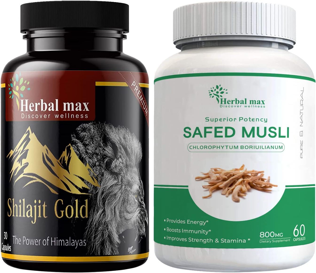 Herbal Max High Potency Shilajit Gold 800 Mg & Safed Musli, 800 Mg 90 Capsule Combo