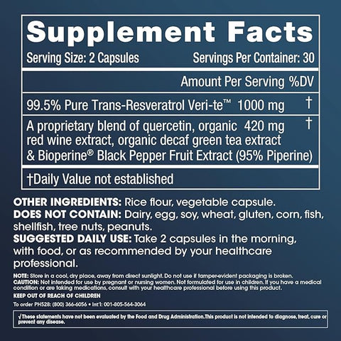 TRANS-RESVERATROL 1,000MG, 60 CAPSULES
