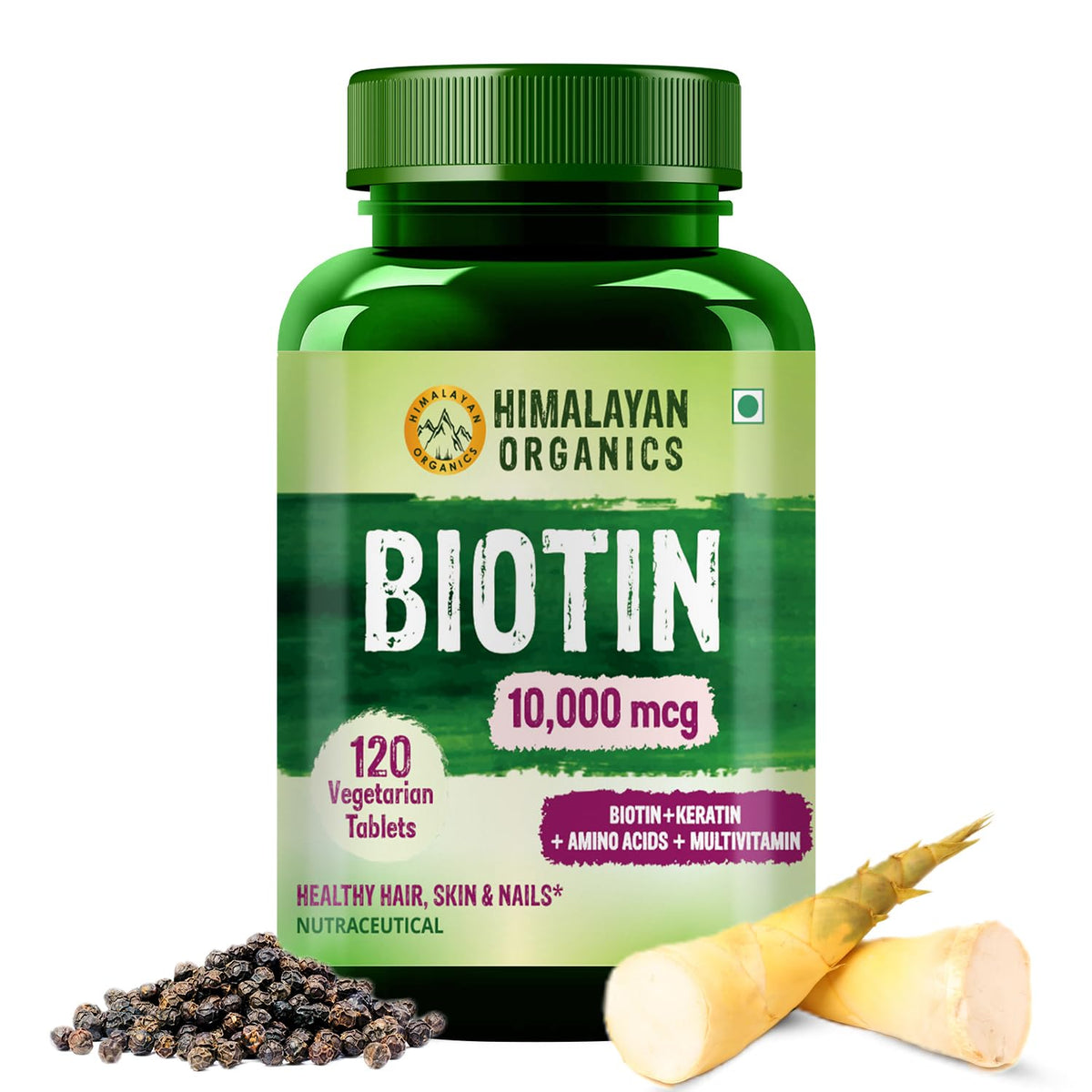 HIMALAYAN ORGANICS Biotin 10000 MCG Supplement 120 Vegetarian Capsules