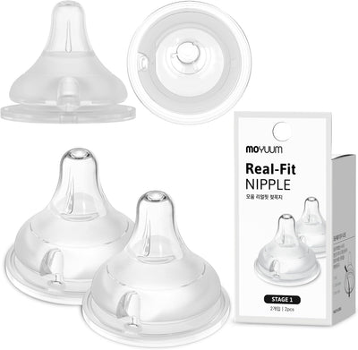 Moyuum 02 pcs Real-Fit Baby Bottle Nipple – Soft, Premium Material, Anti-Colic Air Valve, Safe & BPA-Free, Mom-Designed Comfort 0+ months (Stage 1)