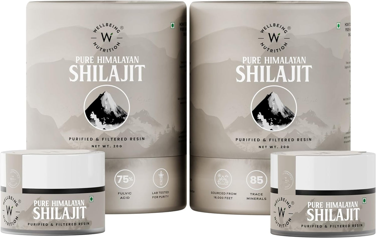 Wellbeing Nutrition Pure & Natural Himalayan Shilajit Original Resin 20g for Strength, Stamina and Performance | Shilajit Resin for Men & Women with 75% Fulvic Acid & 85 Trace Minerals Pack of 2