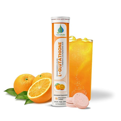 Vedapure L-Glutathione Effervescent Tablets with Vitamin C & E 15 Orange-Flavored Tablets
