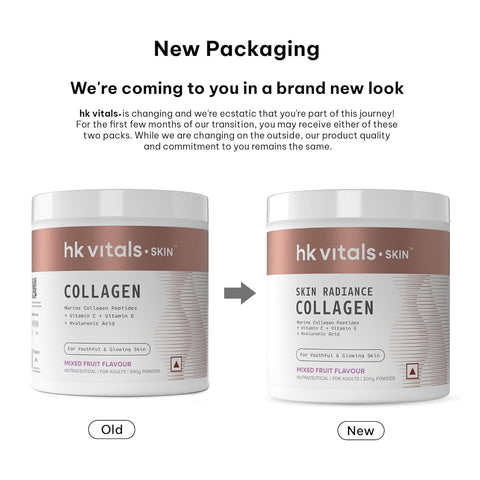 HK Vitals Skin Radiance Marine Collagen Supplement (Mixed Fruit, 200G) | With Vitamin C, E, Sodium Hyaluronate | For Healthy Skin, Hair & Nails