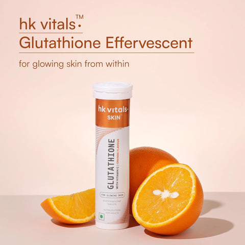 HK Vitals Glutathione - 15 Effervescent Tablets | L-Glutathione Tablets With Vitamin C & E, For Skin Glow & Hydration, No Added Sugar, Orange Flavour